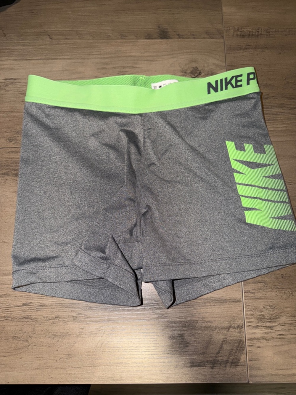 Nike Women’s Gray Bike Shorts with Neon Green Accents